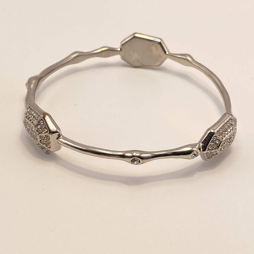 Vintage Graziano Bangle Bracelet Silver Tone Rhinestone Hexagon Art Deco Style